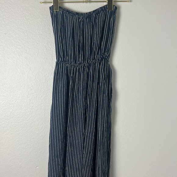 Abercrombie & Fitch Navy and White Strapless Pinstripe Jumpsuit - Picture 7 of 10